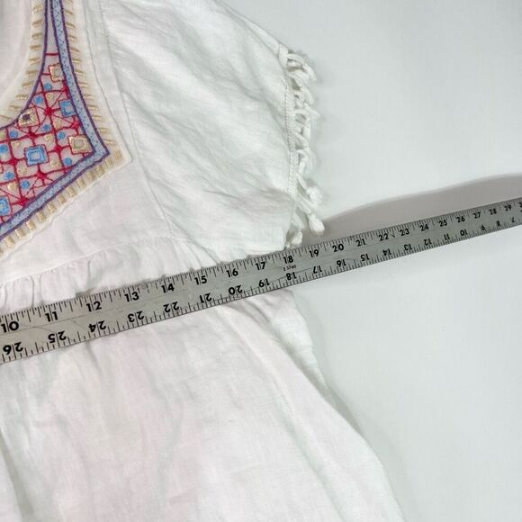 Stella Rosa Linen Dress Women's Small White Embroidery Tie Mini peasant festival - Picture 5 of 10